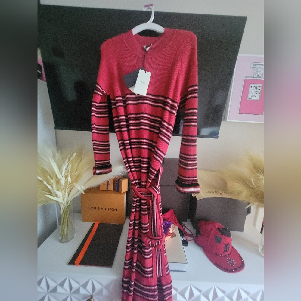 Red and Black Striped FENDI Dress